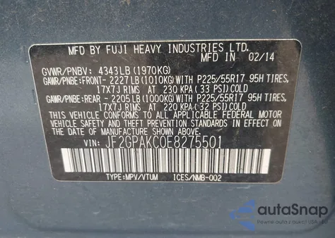 2014 Subaru Xv Crosstrek 2.0I Limited из США, поврежденный, VIN JF2GPAKC0E8275501